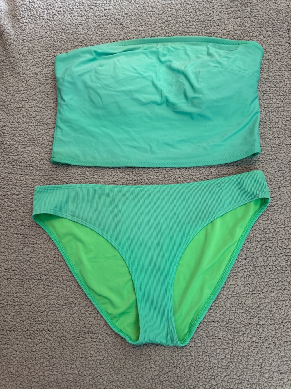 aerie Mint Green Ribbed Bandeau Bikini Set